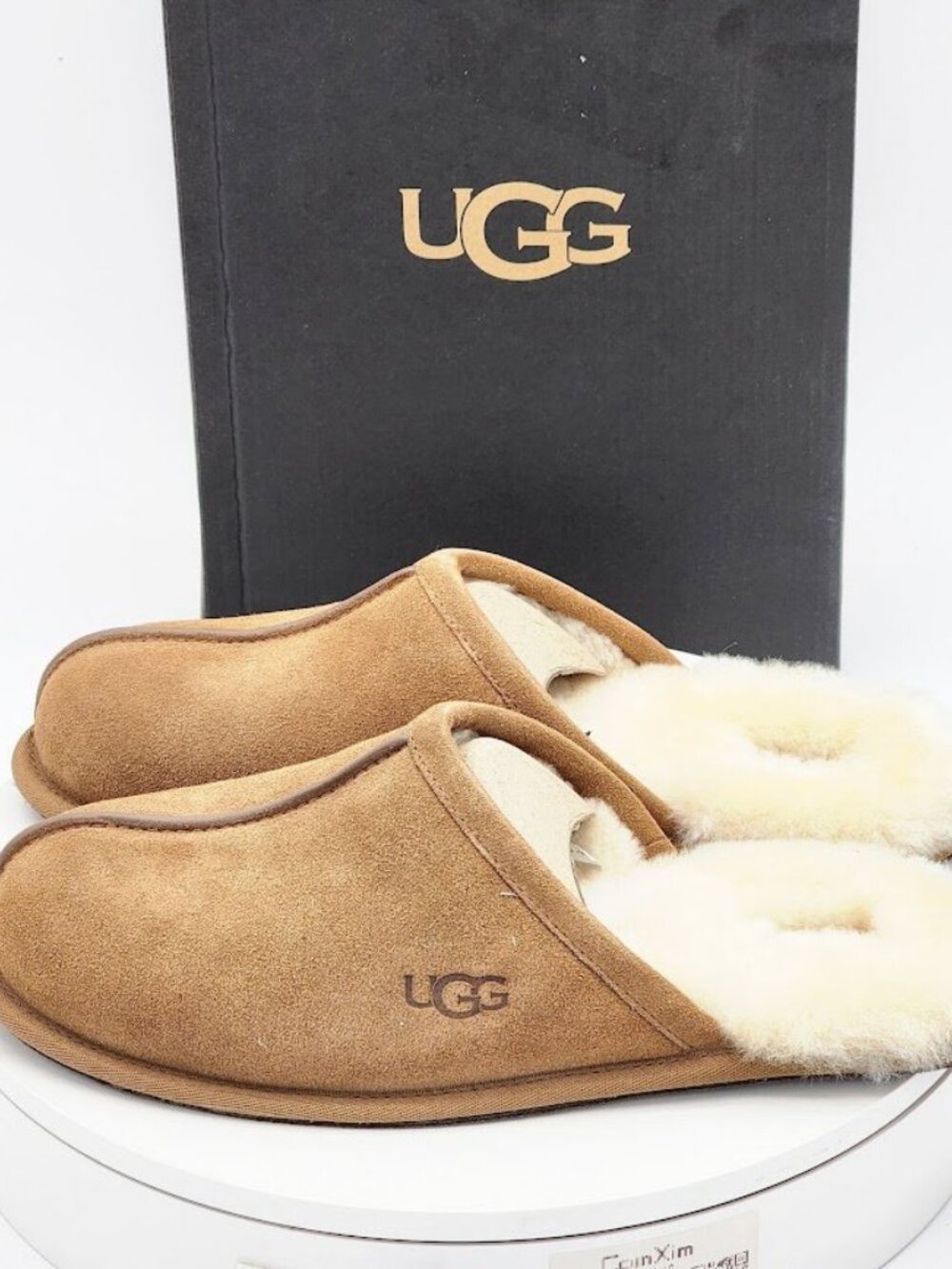 UGG Scuff Slippers Men’s Size 10 Chestnut Suede Shearling Lined - Picture 6 of 11